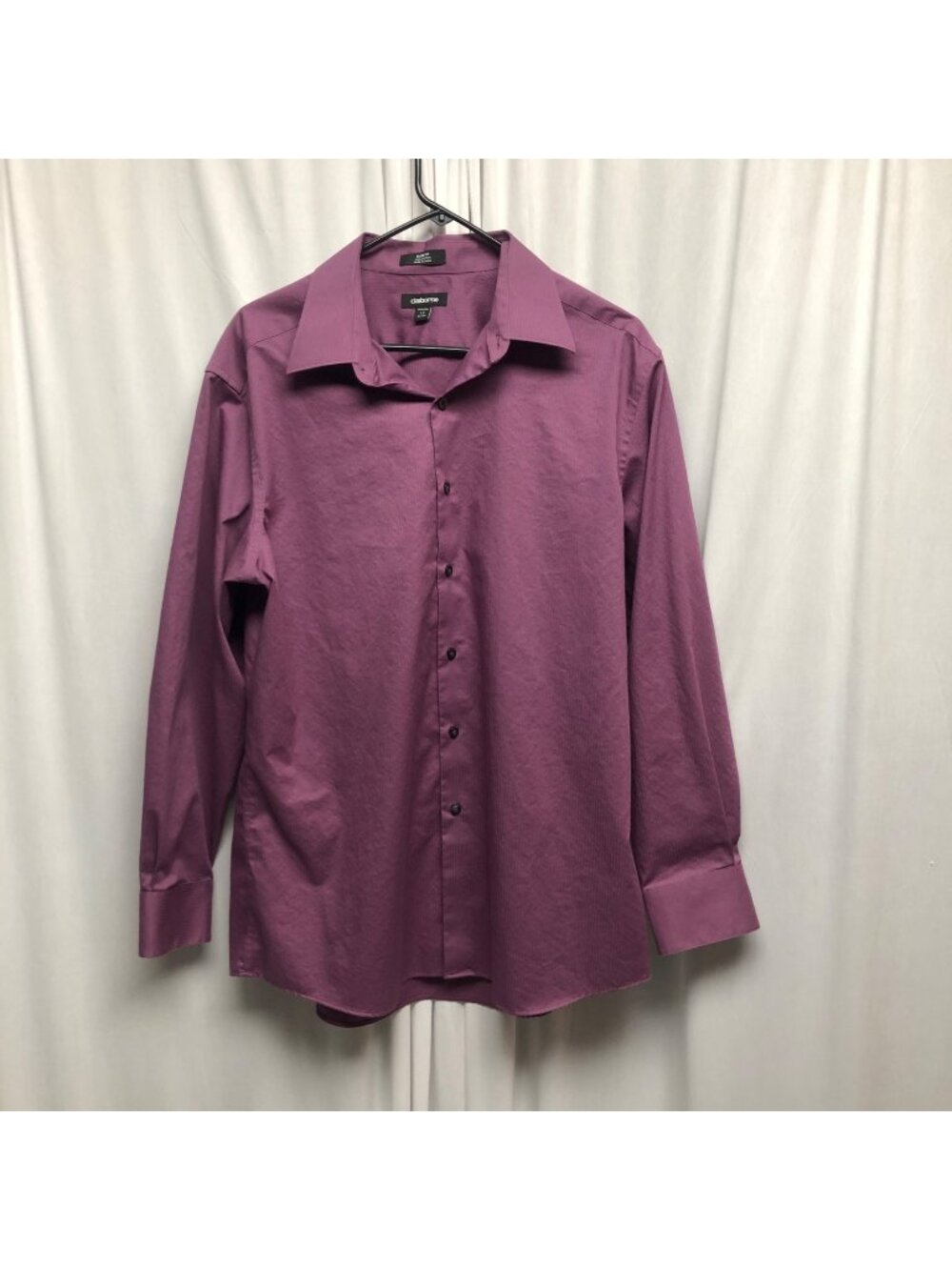 Claiborne Dress Shirt Mens Size 17 34-35 Slim Fit Purple Cotton Long Sleeve